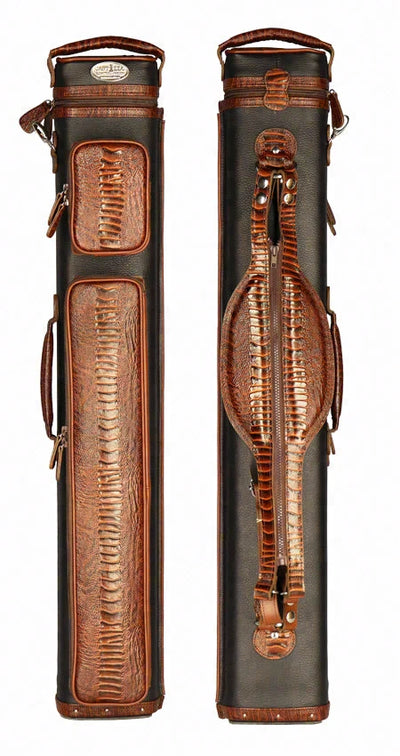 Castillo Black Leather with Cognac Ostrich Leg Accent 3x5 Hard Leather Pool Cue Case - CLG35BKCGOS
