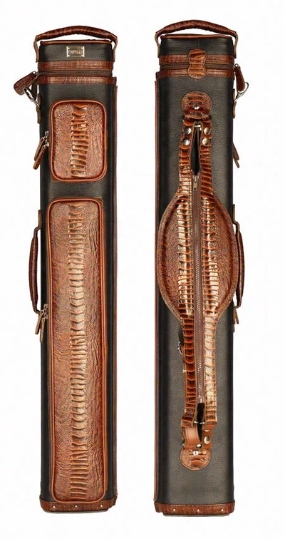 Castillo Black Leather with Cognac Ostrich Leg Accent 3x5 Hard Leather Pool Cue Case - CLG35BKCGOS