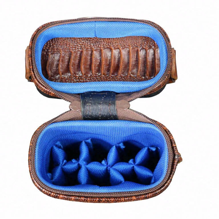 Castillo Black Leather with Cognac Ostrich Leg Accent 3x5 Hard Leather Pool Cue Case - CLG35BKCGOS