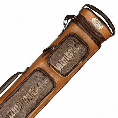 Castillo Honey Brown Leather with Chocolate Brown Ostrich Leg Accent 3x5 Hard Leather Pool Cue Case - CLG35HBRCBOS