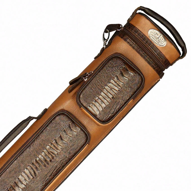 Castillo Honey Brown Leather with Chocolate Brown Ostrich Leg Accent 3x5 Hard Leather Pool Cue Case - CLG35HBRCBOS