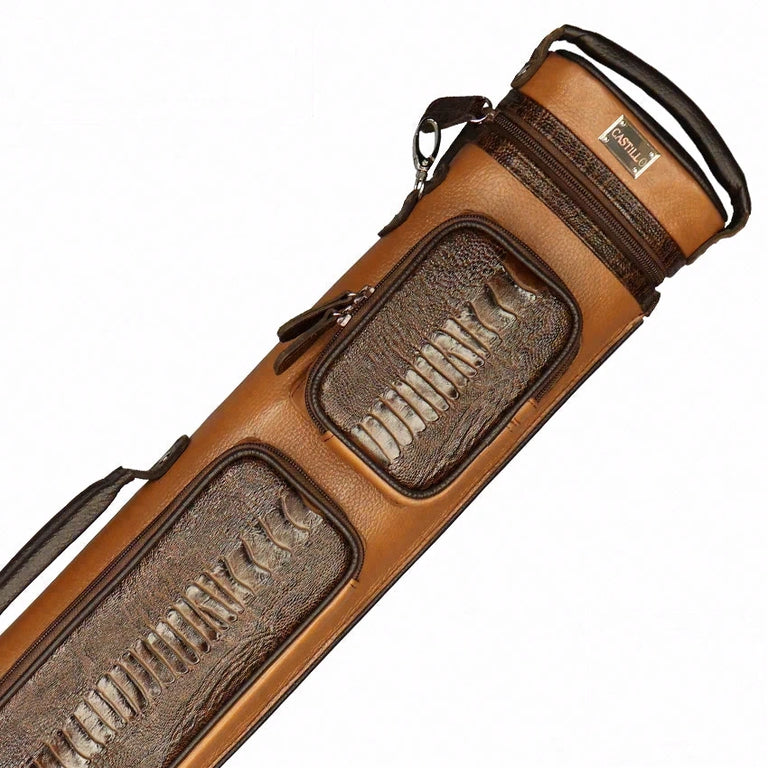 Castillo Honey Brown Leather with Chocolate Brown Ostrich Leg Accent 3x5 Hard Leather Pool Cue Case - CLG35HBRCBOS