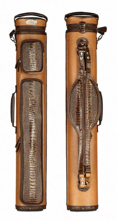 Castillo Honey Brown Leather with Chocolate Brown Ostrich Leg Accent 3x5 Hard Leather Pool Cue Case - CLG35HBRCBOS