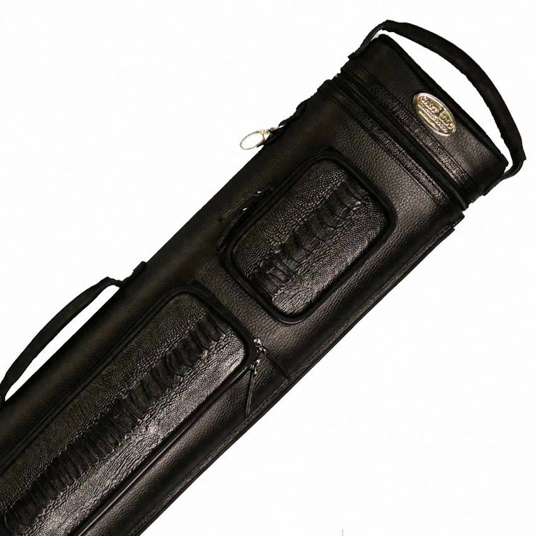 Castillo Black Leather with Black Ostrich Leg Accent 4x7 Hard Leather Pool Cue Case - CLG47BKBKOS