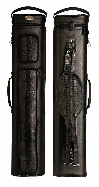 Castillo Black Leather with Black Ostrich Leg Accent 4x7 Hard Leather Pool Cue Case - CLG47BKBKOS