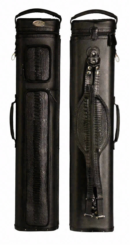 Castillo Black Leather with Black Ostrich Leg Accent 4x7 Hard Leather Pool Cue Case - CLG47BKBKOS