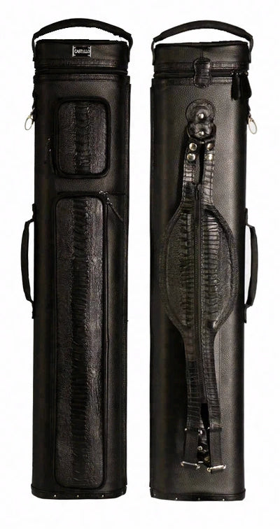 Castillo Black Leather with Black Ostrich Leg Accent 4x7 Hard Leather Pool Cue Case - CLG47BKBKOS