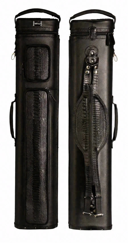 Castillo Black Leather with Black Ostrich Leg Accent 4x7 Hard Leather Pool Cue Case - CLG47BKBKOS