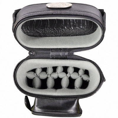 Castillo Black Leather with Black Ostrich Leg Accent 4x7 Hard Leather Pool Cue Case - CLG47BKBKOS