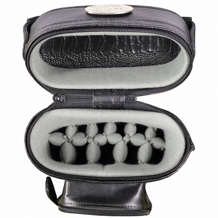 Castillo Black Leather with Black Ostrich Leg Accent 4x7 Hard Leather Pool Cue Case - CLG47BKBKOS