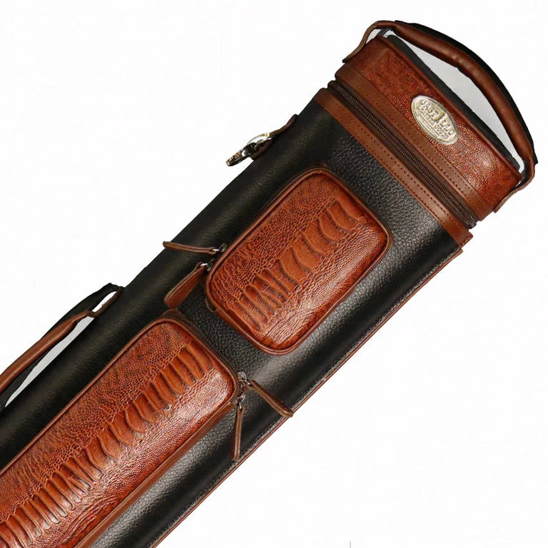 Castillo Black Leather with Cognac Ostrich Leg Accent 4x7 Hard Leather Pool Cue Case - CLG47BKCGOS