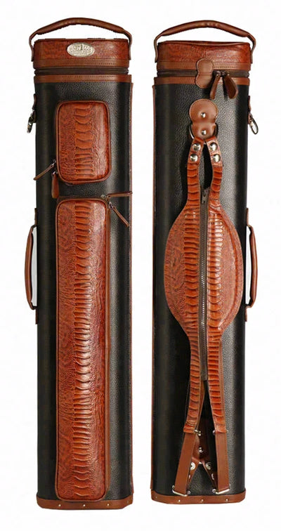 Castillo Black Leather with Cognac Ostrich Leg Accent 4x7 Hard Leather Pool Cue Case - CLG47BKCGOS