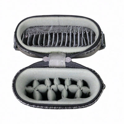 Castillo Grey Leather with Grey Ostrich Leg Accent 4x7 Hard Leather Pool Cue Case - CLG47GYGYOS
