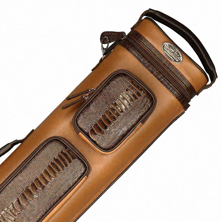 Castillo Honey Brown Leather with Chocolate Brown Ostrich Leg Accent 4x7 Hard Leather Pool Cue Case - CLG47HBRCBOS