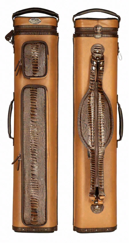 Castillo Honey Brown Leather with Chocolate Brown Ostrich Leg Accent 4x7 Hard Leather Pool Cue Case - CLG47HBRCBOS