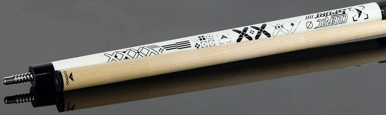 Cueroc White with Black and Silver Sport Graphic Pool Cue with Weave Wrap