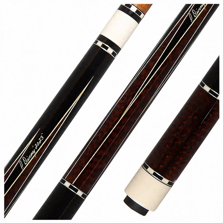 Pat Diveney Ebony 6-Point Snakewood Custom Pool Cue with Honey Roast Trans-K & Maple LD Shaft - DC3200EB6P