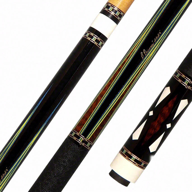 Pat Diveney Ebony 4-Point Snakewood and Elephant Wrap Custom Pool Cue with Two Honey Roast Trans-K Shafts - DC3800EB4P