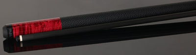 Bull Carbon Red-Stained Birdseye Maple Play Cue with Textured Leather Wrap