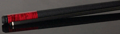 Bull Carbon Red-Stained Birdseye Maple Play Cue with Textured Leather Wrap