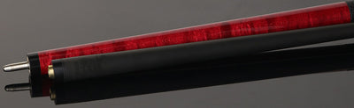 Bull Carbon Red-Stained Birdseye Maple Play Cue with Textured Leather Wrap