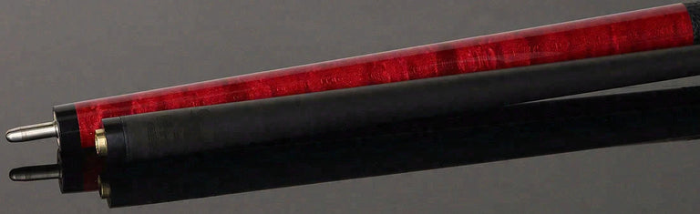 Bull Carbon Red-Stained Birdseye Maple Play Cue with Textured Leather Wrap