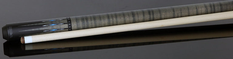 KODA Black-Stained Maple with Gray Points and Blue Inlay Graphic Pool Cue - KD55GY