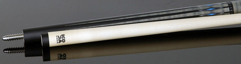 KODA Black-Stained Maple with Gray Points and Blue Inlay Graphic Pool Cue - KD55GY