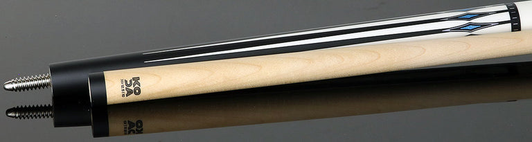 KODA Black-Stained Maple with White Points and Blue Inlay Graphic No Wrap Pool Cue - KD55