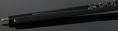 Little Monster Matte Black with 2 White Points Graphics Play Cue with Leather Wrap and Carbon Fiber Shaft
