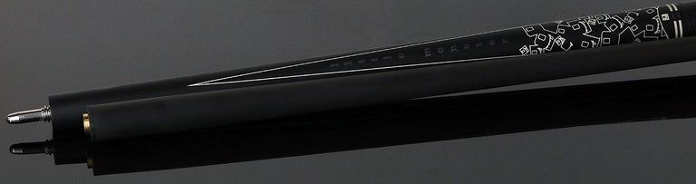 Little Monster Matte Black with 2 White Points Graphics Play Cue with Leather Wrap and Carbon Fiber Shaft