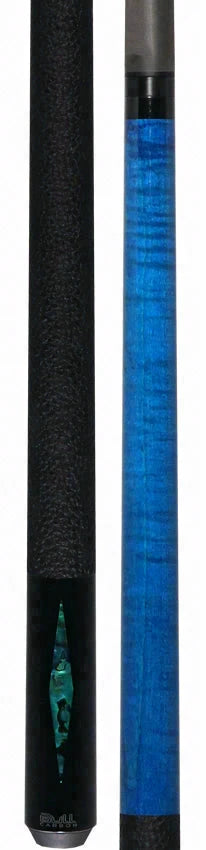 Bull Carbon Blue Stained Maple with Blue Genuine Shell Inlays Play Cue with Textured Leather Wrap