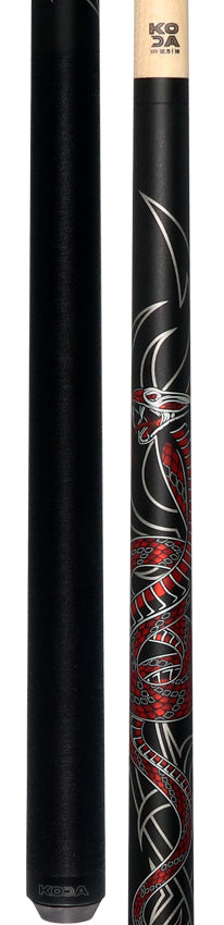 KODA Black with Red Cobra Graphic Pool Cue with Linen Wrap - KDV40BK