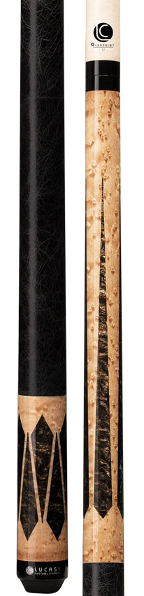 Lucasi Hybrid Brazilian Birdseye Maple Cue with Black Leather Wrap