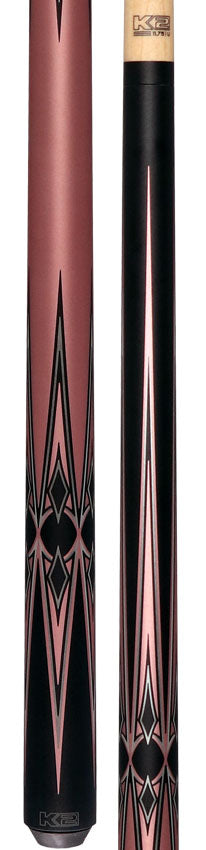K2 Matte Metallic Pink with Black and Silver No Wrap Pool Cue with 11.75mm LD Koda Shaft