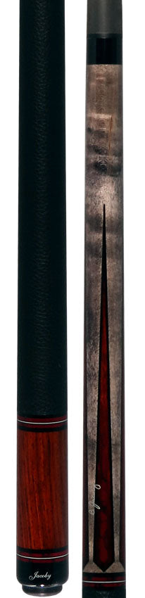 Jacoby Custom Birdseye Maple with Ebony and Cocobolo/ Bloody Jasper Points Pool Cue with Black Bull Hide Wrap and Jacoby Black Carbon Shaft