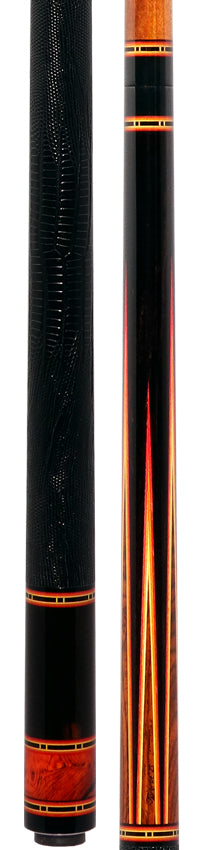 Jim Pierce Custom Cues - Gabon Ebony Forearm with 6 Mexican Cocobolo Points and Black Lizard Leather Wrap  - 2 Keilwood  Shafts