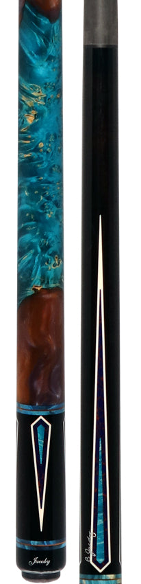 Jacoby Ebony with Azurite Web Points and Impregnated Burl No Wrap Pool Cue with Carbon Shaft