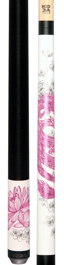 KODA Matte White with Pink Dragon Graphic Play Cue with Irish Linen Wrap