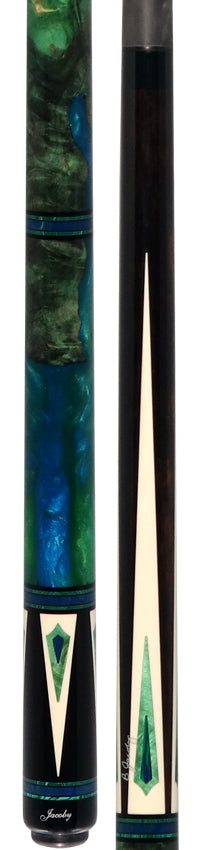 Jacoby Ebony with 4 White Juma/Malachite Points and Impregnated Burl No Wrap Pool Cue with Carbon Shaft