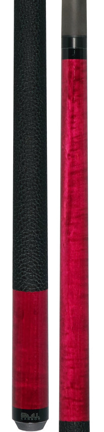 Bull Carbon Pink-Stained Curly Maple Play Cue with Textured Leather Wrap