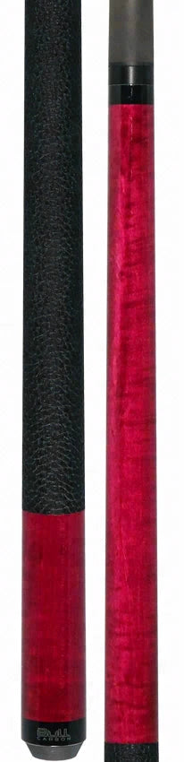 Bull Carbon Pink-Stained Curly Maple Play Cue with Textured Leather Wrap