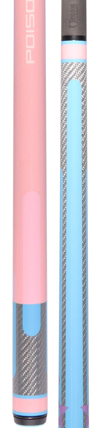 Poison Candy Sugar No Wrap Pool Cue - Pink and Light Blue with 12.4mm Venom Carbon Shaft