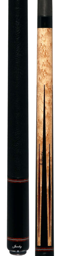 Jacoby Custom Birdseye Maple with Ebony and Cocobolo Points Pool Cue with Black Bull Hide Wrap and Jacoby Black Carbon Shaft
