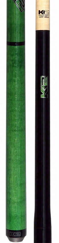 K2 Black and Green Curly Maple 6 in 1 No Wrap Break/Jump Pool Cue