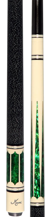 Meucci 2020 White - Green Pearl - Black/White Wrap Pool Cue with Carbon Shaft - 2020WHGRBKWHC