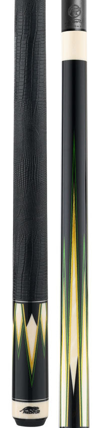 Predator Truesplice 16 Ebony Forearm with Green and Yellow Veneers Pool Cue with Lizard Wrap - Radial