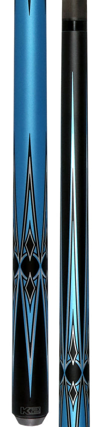 K2 Matte Metallic Blue with Silver and Black Graphic Pool Cue with 11.75mm RK Carbon Fiber Shaft  Shaft