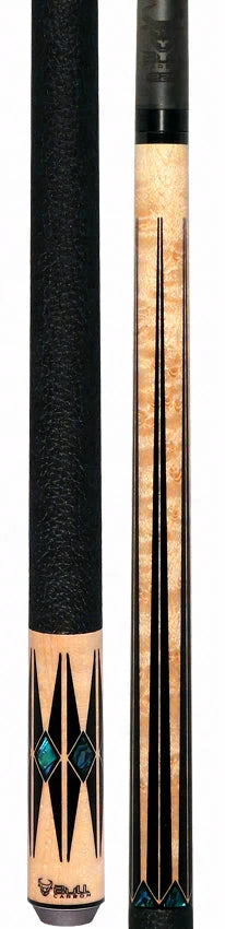 Bull Carbon Birdseye Maple with Black Points and Abalone Inlays Play Cue with Textured Leather Wrap
