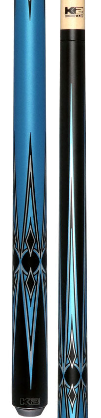 K2 Matte Metallic Blue with Silver and Black Graphic Pool Cue with 12.50mm K2 LD Shaft